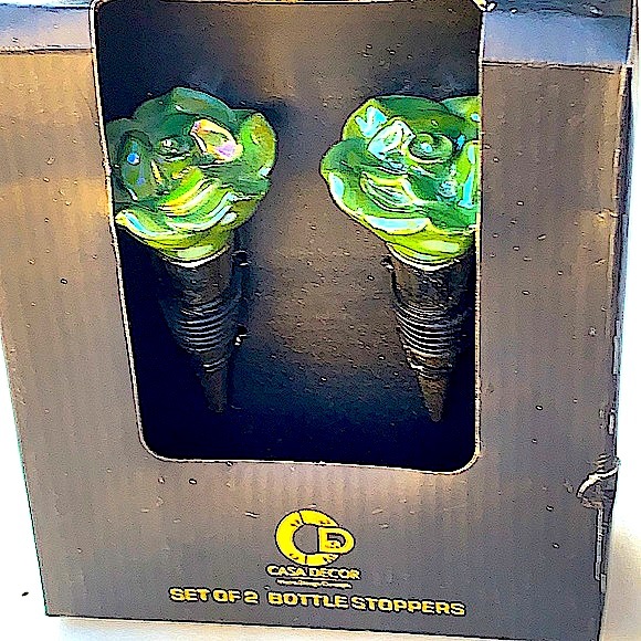 CASA DECOR BOTTLE STOPPERS ROSE GREEN AURORA BOREALIS SET OF 2 - Picture 8 of 8